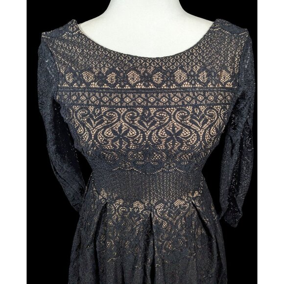 B Darlin Gothic Cream With Black Lace Overlay Knee Length Dress - Picture 3 of 11